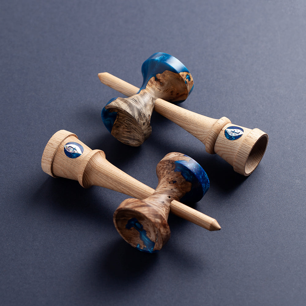 Handturned Terra Kendama Blue Swirl Resin Burl